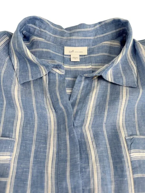 J Jill Linen Striped Button Front Top Blue White Relaxed Office XL - Picture 4 of 10